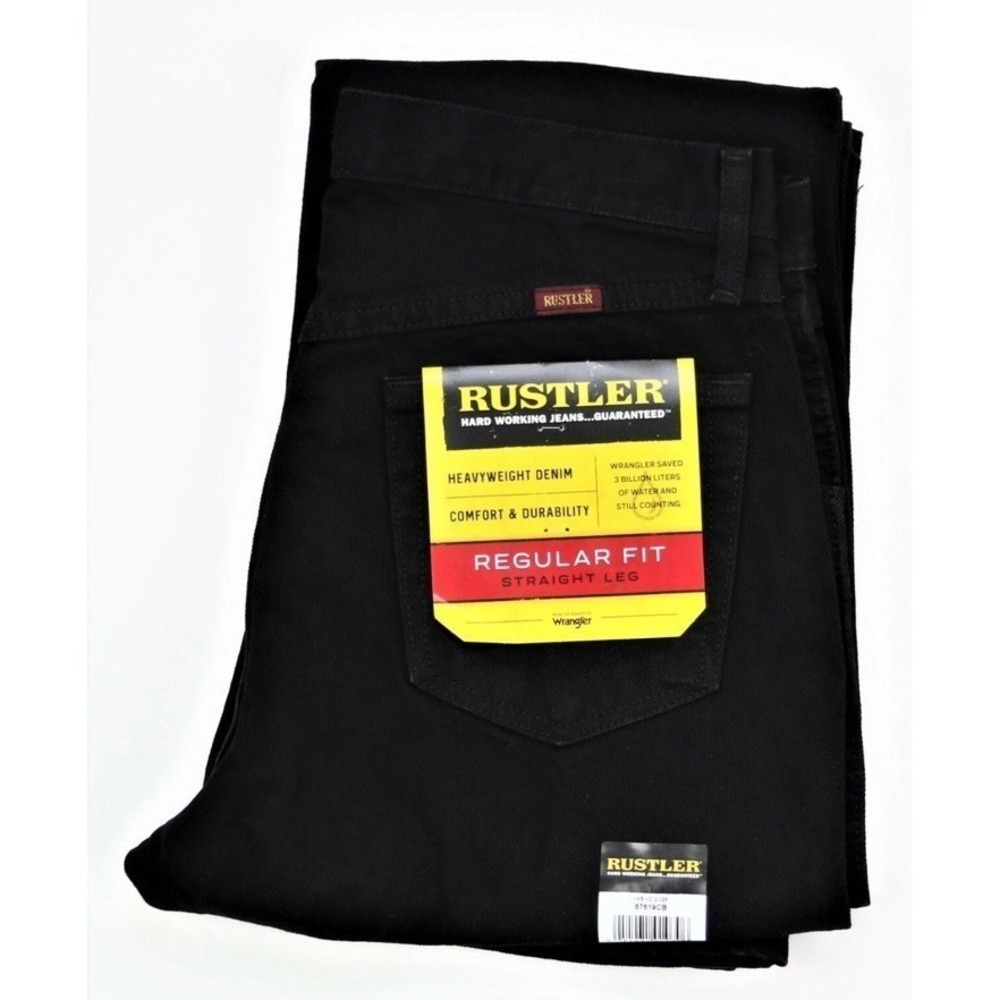 Rustler by Wrangler Black Men's Regular Fit Straight-Leg Jeans 29X32 New